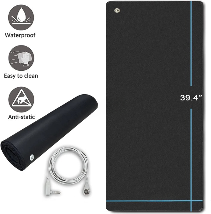 Therapeutic Grounding Mat with Cord - Desk and Foot Wellness Mat for Body Protection, Energy Boost, Pain Relief, and Sleep Enhancement. Grounding Keyboard Mat Dimensions: 11.6x39 inches